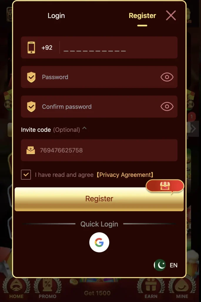 Register on H789 Game
